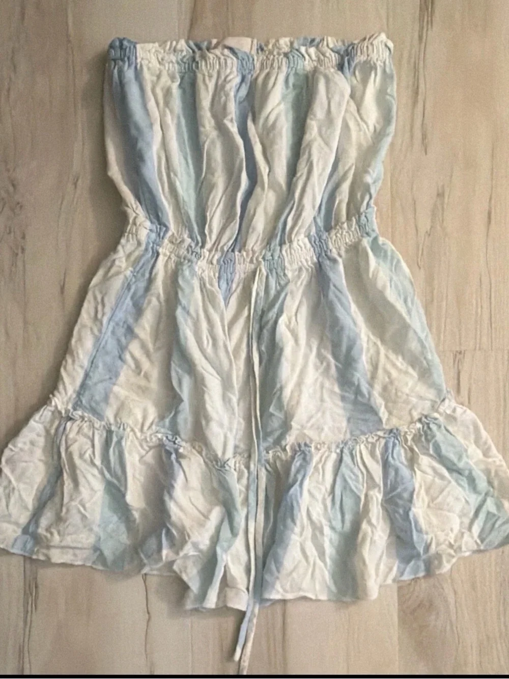 Ocean Drive Light Blue and White Strapless Mini Babydoll Dress